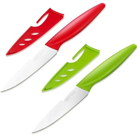 4.5" Paring Knife with Child Lock Cover, Premium Stainless Steel Small Kitchen Knife, Rust Proof Stain Resistant, Perfect for Fruit and Vegetable, Ergonomic Knife Handles for Versatility Cover