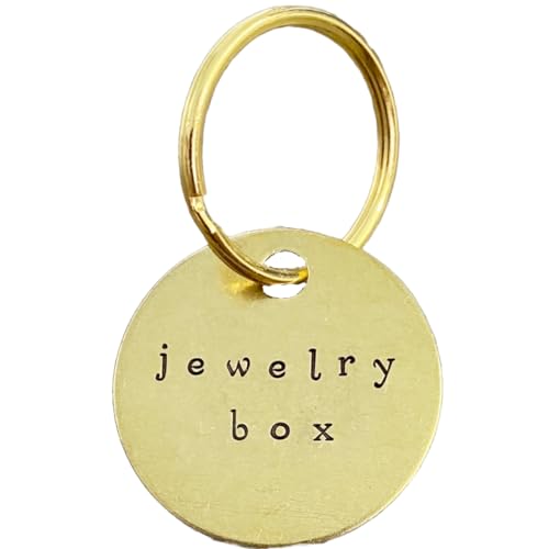 Jewelry Box Keychain Label - Metal Keychain Identifier Tags with Keyrings - Key Organization - Key ID fobs - 100% Brass, Hand Stamped Engraved - Jewel Case, Closet, Locker, Safe, Truck (jewelry box)