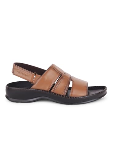 Image of Liberty Healers STARC-1E Men Casual Sandals, Brown & Tan - Formal, Leather Look Sandals for Men with Buckle Strap - Stylish Sandal for Man - Mid Heel Lightweight, Comfortable Footwear