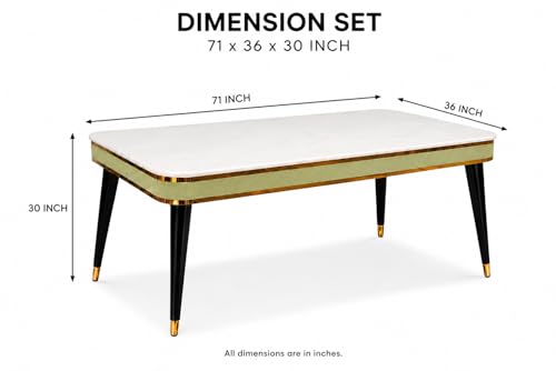Image of WOODEN SPACE 6-Seater Wooden Dining Table Set | Nano Composite Marble Top | Solid Wood Base | Modern Dining Room Furniture with 6 Chairs (Light Green Vintage)