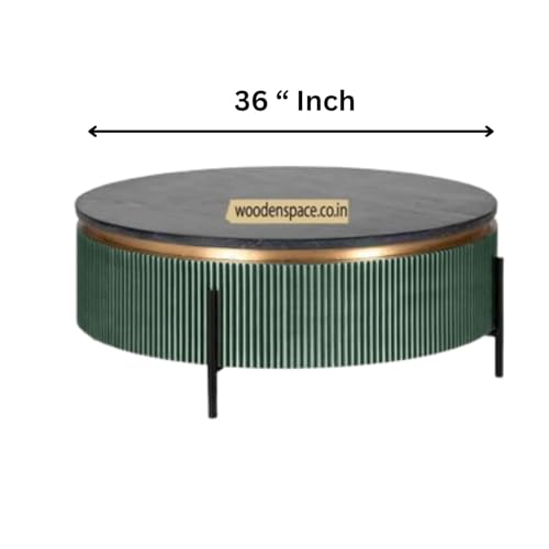 Image of WOODEN SPACE Premium Luxury Nazaara Marble-Top Coffee Table with Iron Legs & PVD Coating | Modern Round Wooden Center Table for Living Room & Entryway