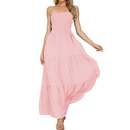 Image of Women's Summer Strapless Tube Top Maxi Dresses Off Shoulder Boho Beach Long Dress