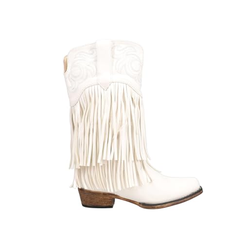 ROPER Kids Girls Rickrack Fringe Embroidered Snip Toe Casual Boots Mid Calf - White