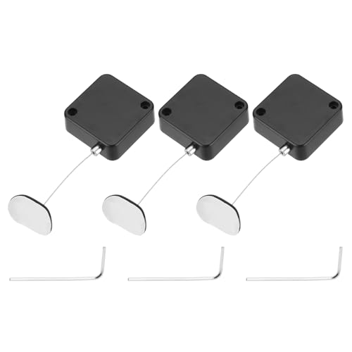 sourcing map 3.3 ft Retractable Cable Lock with Adhesive Arc Patch Remote Control Security Lock with Adjustable Cord Tether Anti Theft for Laptop, TV, 600g, Black, 3 Pack