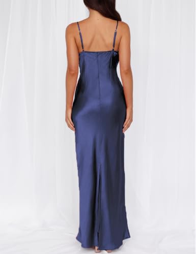 Image of Formal Satin Silk Spaghetti Strap Maxi Dresses for Women Wedding Guest
