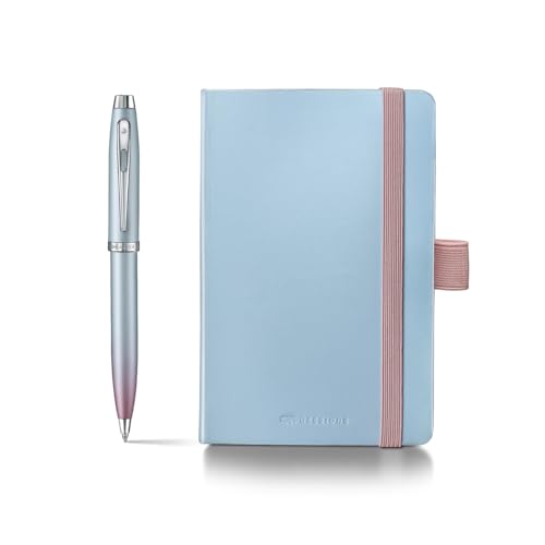 Image of Sheaffer Expressions Gift Set 100 9376 Blue and Pink Pearlised Gradient Ballpoint Pen with Chrome plated Trims and Small Notebook