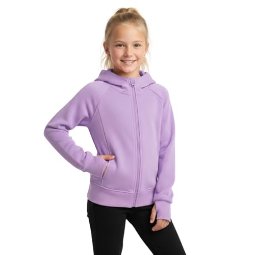 WELAKEN Teens Girls Zip-Up Hoodie Sweatshirt Kids Long Sleeve Athletic Jacket with Pockets Purple