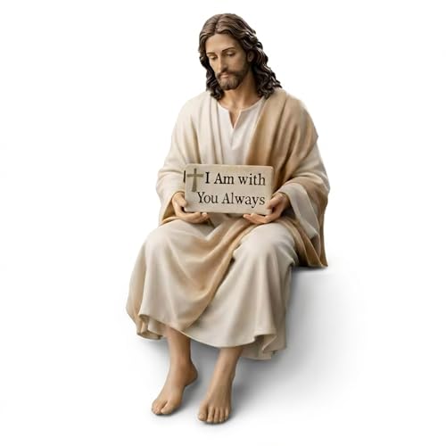 Jesus Figurine with I Am with You Always Scripture Christian Home Decor Statue Inspirational Faith Gift for Prayer Room Bedroom Living Room Church