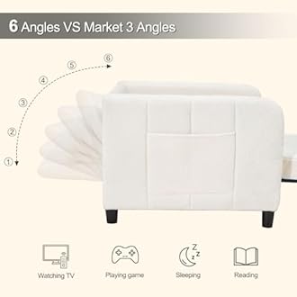 Sleeper Chair 84" Extra Long Convertible Chair Bed Upgraded 3-in-1 to 4-in-1 Pull Out Chair & Single Sofa Bed for Adult Sleeping Chair for Living Room & Small Space (White)