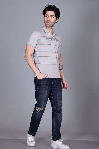 Image of SANE ORIGINALS T-Shirt for Men with Pocket || Textured Striped Polo for Men