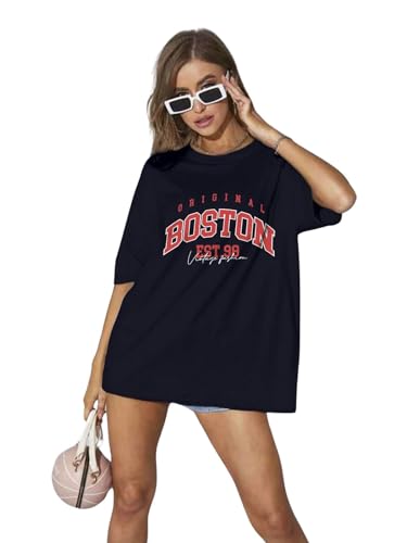 Image of JUNEBERRY Round Neck Drop Shoulder Round Neck Black & White Graphic Printed Pure Cotton Oversized Baggy Fit Half Sleeve T-Shirt for Women & Girls (Sizes: S to 2XL)