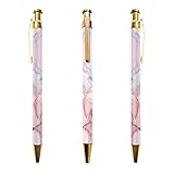 Ballpoint Pen 3 Pcs Click Pens Metal Retractable Black Pens Pink Marble Pattern Reusable 0.7 mm Fine Point Black Pen for Office School