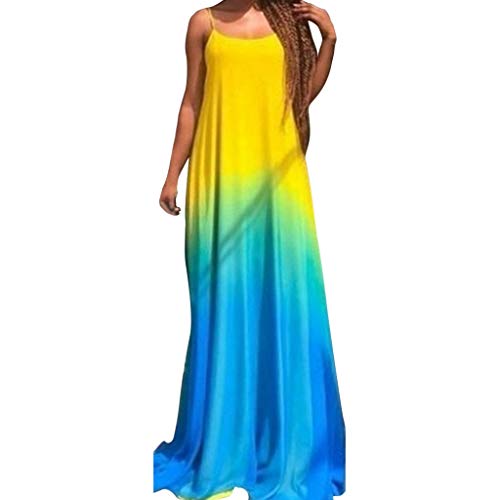 Hmlai Clearance Women's Summer Sexy Casual Plus Size Spaghetti Strap Gradient Color Maxi Dress for Special Occasions (5XL, Blue)