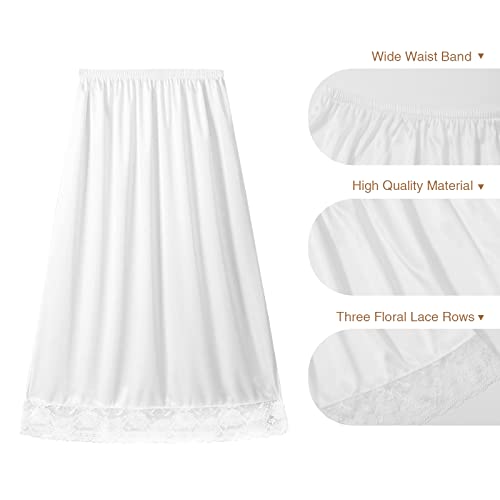 3 Pieces Women's Lace Satin Half Silps Lace Long Underskirt Half Skirt With Lace Trim Half Slips For Under Dresses Slip (M) #TOP2
