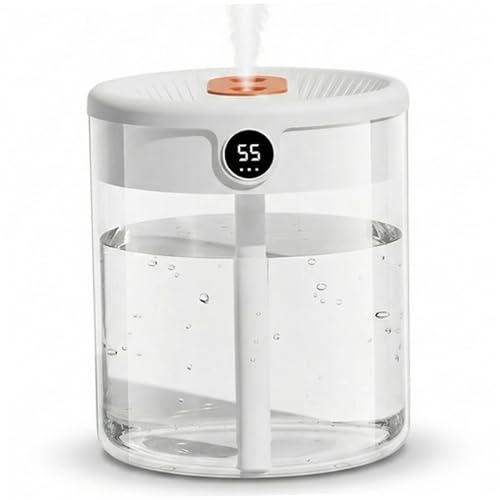 Cool Mist Humidifiers, 2L Dual Mist Room Humidifier with Digital Display and Night Light, Ultra Quiet Air Humidifiers for Bedroom & Office (White)