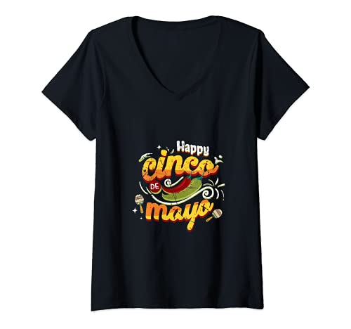 Mujer Lindo Feliz Cinco De Mayo Hombres y Mujeres Mexicano Fiesta Día Camiseta Cuello V