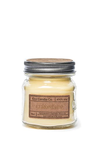 ECO CANDLE CO. Recycled Candle, Lemondrop, 8 oz. - Scents of Lemon, Bergamot, Violet, Lavender, & Sandalwood - 100% Soy Wax, No Lead, Kraft Paper Label & Lid, Hand Poured, Phthalate Free