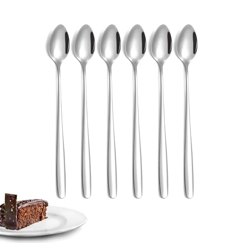 PARENCE – Lot de 6 Cuillères à Dessert Longues 18,5 cm – Acier Inoxydable – Manche Gravé – Cuillère à Café, Glace ou Dessert, Gris