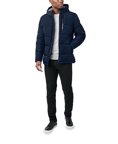 Image of Nautica Men's Midweight Quilted Faux Memory Puffer Jacket -Adjustable Hood Insulated Winter Coat