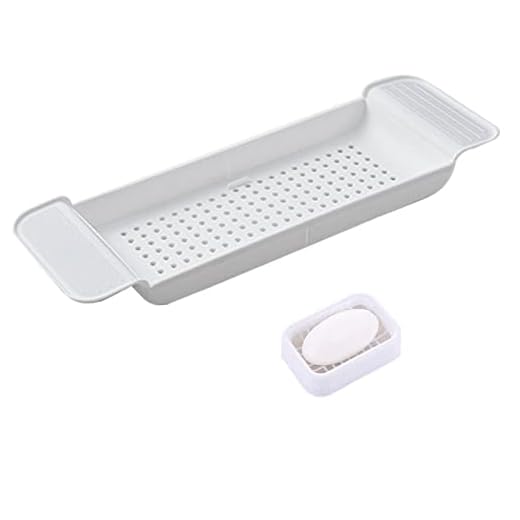 Bathtub Caddy Tray, Expandable Bath Shelf, Adjustable Plastic Bathtub Caddy, Bathroom Tray, Bathtub Accessories & Bathroom Gadgets - Unique Gift Idea (7Wx31Lin, White)