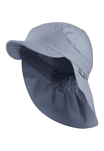 Sterntaler Schirmmütze Nacken Basic - Unisex Baby- und Kinder Mütze mit Nackenschutz - UV-Schutz 50+ Hut aus Popeline (Bio) - leichte Sommer Kopfbedeckung mit Gummiband - graublau, Größe 55