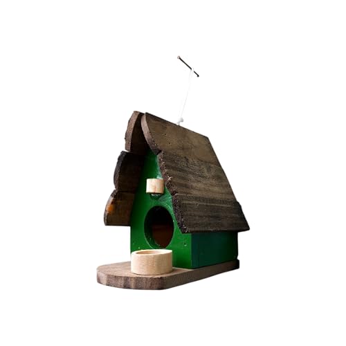 Casinha de Pássaro Decorativa, Conjunto com 3, Cores Azul, Verde e Laranja, Madeira Rústica com Come