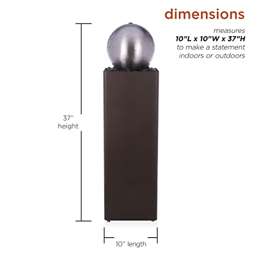 Alpine Corporation 37" H Indoor/Outdoor Metal Orb Fountain With River Rock Stones, Brown/Silver #TOP2