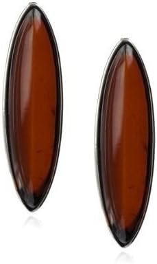 Sterling Silver Red Dark Amber Elongated Oval Pendant Stud Earrings Necklace Set Chain 18 Inches - Image 4