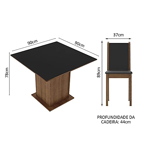 Conjunto Sala de Jantar Madesa Moscou Plus Mesa Tampo de Vidro com 4 Cadeiras - Rustic/Preto/Sintéti