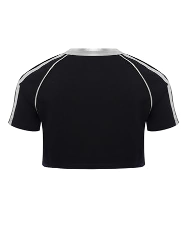 Kids Girls Letter Print Sports Crop Top Short Sleeve Patchwork Dance Workout Running T-Shirt4