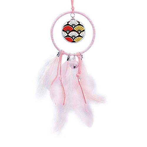 Dream Catcher Fan Rouge Noir avec Petite Cloche pour Décoration Chambre Fille