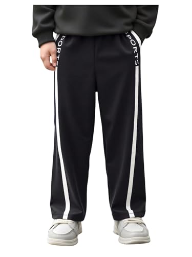 SHENHE Boy's Wide Leg Track Pants Elastic Waist Striped Athletic Casual Preppy Pants Trousers