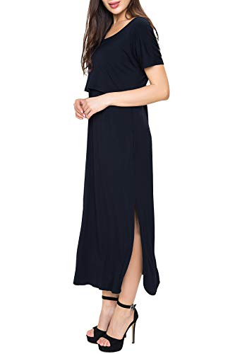 Smallshow Women's Maternity Nursing Dresses Split Long Dress For Breastfeeding X-Large Black #TOP1