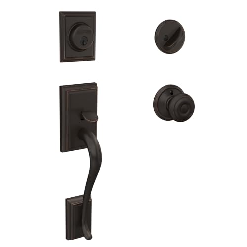 Image of SCHLAGE Front Door Entry Handleset, Georgian Knob, Aged Bronze
