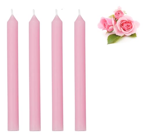 4 Pack Tall Dinner Candles - 19 cm Long Roses Scented Pillar Wax Candles - 8 Hour Burn Time - Gift for Mum, Wife, Friends