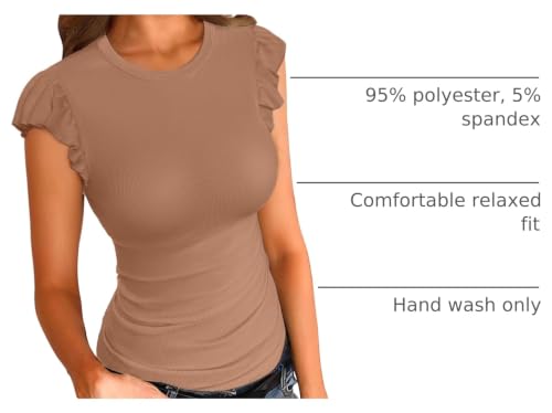 Image of VICHYIE Summer Women Ruffle Cap Sleeve Pretty Fitted Shirt | Ribbed Knit, Basic, Casual, Fashion Blouse, Solid Color