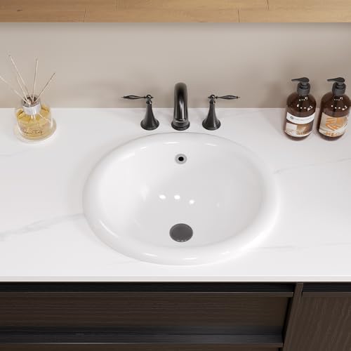 Bathroom Oval Vessel Sink 20\" x 16.5\" Semi Recessed Sink White Ceramic Sink with Overflow Modern Sinks Bowl Vanity Above Counter Basin - Thumbnail 6