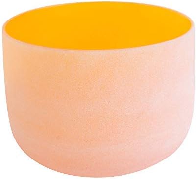 ENERGYSOUND 440Hz Perfect Pitch D Note Sacral Chakra Orange Frosted Quartz Crystal Singing Bowl 10 inch mallet and o-ring included