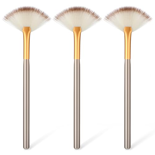 JIYIN 3Pcs Fan Brushes for Facial, Face Mask Applicator Soft Makeup Brushes Esthetician, Flat Head Fan Mask Acid Applicators for Women Mud Clay Masks Makeup Peel Brush(Gold)