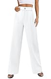 onlypuff White Linen Pants Women Flowy Long Wide Leg Business Trousers M