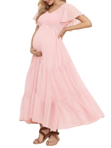 Swiss Dot Smocked Maternity Dress for Baby Shower Photoshoot Casual