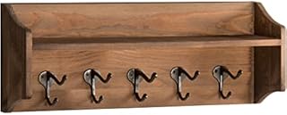 Lavievert Coat Hooks with Storage Shelf Wall-Mounted, Rustic Wood Hanging Coat Rack with 5 Vintage Metal Hooks for Entryway, Kitchen, Bathroom (Light Brown)
