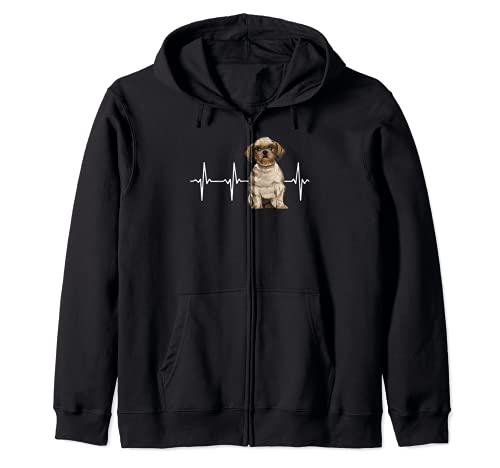 Shih Tzu Heartbeat Dog Lover Zip Hoodie, Black