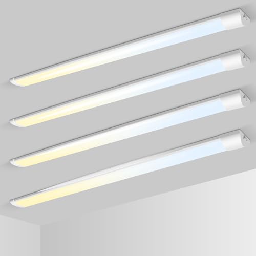 ALUSSO LED Batten Light 4FT, 3000K/4500K/6500K Selectable Integrated Tube Light, 40W 4800lm Super Bright Strip Lights, Wall Ceiling Mounted Garage Lighting for Kitchen Basement Workshop Shed, 4 Pack
