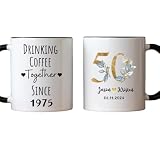 Drinking Coffee Together for 50 Years Mug – Personalized 50th Wedding Anniversary Mug Gift for Couples, Parents, Him or Her – Golden Anniversary Gift Idea for Husband Wife