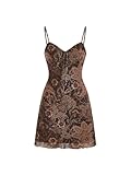 Milumia Women's Paisley Print Cami Short Dress Boho Mesh Mini Sun Dresses Brown
