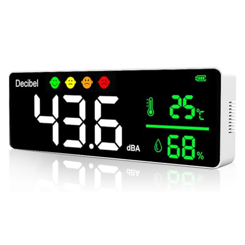 Decibel Meter, Wall Hanging Sound Level Meter with Large LED Display +Noise+ Humidity + Temperature Switchï¼ˆÂ°C/Â°F) ; 30-130dB Rang DB & SPL Wide Applications for Home, Studio