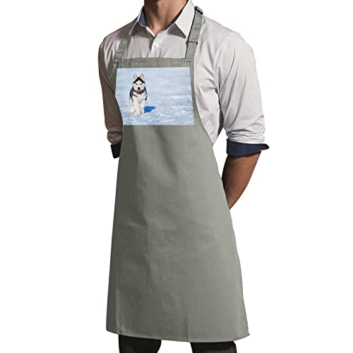 Tablier cuisine premium gris anti-taches imprimé chiot husky pour protéger vos vêtements - 3