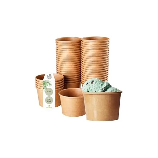 DeinPack 200 Eisbecher 240 ml | Umweltfreundliche Universal Karton für EIS, Dessert, Fingerfood, Vorspeisen, Snacks I Speisebecher braun unbedruckt rund