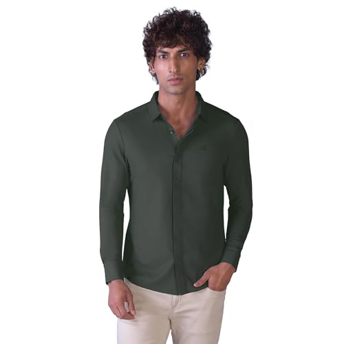 Image of HEKTOR Men's Hidden Button Shirt-Long Sleeve Bubble Check Shirt|Premium Nylon Blend, Regular Fit,Textured Smart